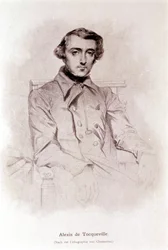 Portret van Alexis de Tocqueville. Lithografie van Chasseriau. 19e eeuw.