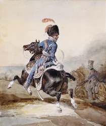 Artillerieofficier galopperend naar links