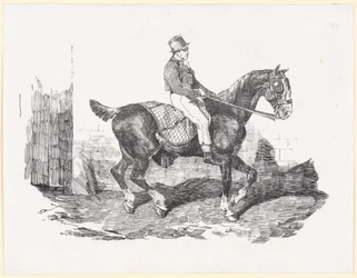 Koetspaard bereden door een stalknecht, ook wel Engels paard met een geruite deken genoemd (Carriage Horse Ridden by a Groom, also called English Horse with a Checkered Blanket)