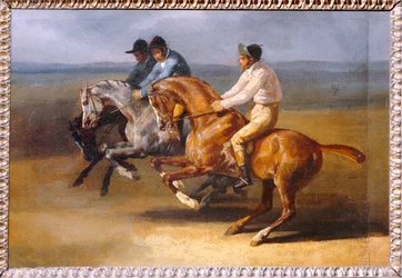 Paardenrace op een berg, naar links bij de start - Paardenrace ...