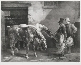Twee postpaarden bij de deur van een stal (Two Post-Horses at a Stable Door)