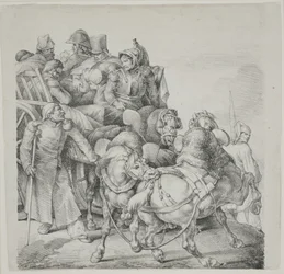 Paard-en-wagen Vol Gewonde Soldaten, lithografie door C. Motte