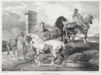 Paarden op weg naar een kermis