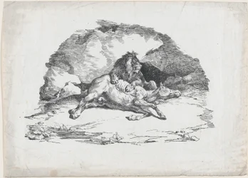 Leeuw die een paard verslindt