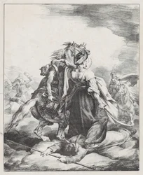 Een Mameluk van de keizerlijke garde die een gewonde trompettist verdedigt tegen een Kozak (Een Egyptische Mameluk die een gewonde Franse trompettist verdedigt bij Waterloo)