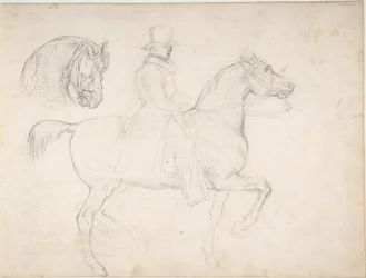 Man te paard, en studie van een paardenhoofd