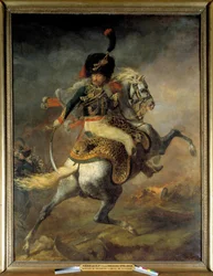 Officier van de jagers te paard van de Keizerlijke Garde tijdens de aanval, schilderij van Théodore Géricault (1791-1824), 1812, H. 3,49 x 2,66 m