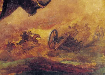 Officier van de huzaren, detail van een kanon aan de rechterkant, 1814 (detail)