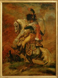 Officier van de Chasseurs a Cheval van de Garde Imperiale, opladen. Salon 1812 ...