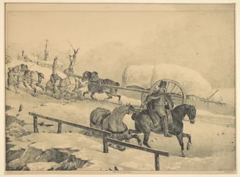 Een huifkarbestuurder rijdt een heuvel op (A Cart Driver and a Postilion on a Hillside)