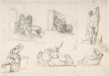 Zes figurale studies, waaronder vier voor „De arme Italiaanse familie“
