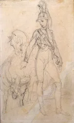 Studie van een dragonder en zijn paard