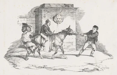 Drie kinderen die met een ezel spelen (Three Children Playing with a Donkey)