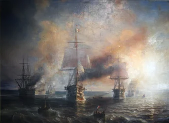 Frans:  La flotte française se rendant de Cherbourg à Brest, 1858 De Franse vloot die van Cherbourg naar Brest vaart, 1858