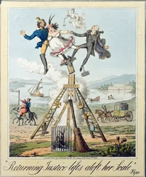 Terugkerende Gerechtigheid Heft Haar Weegschaal Op, uitgegeven door G. Humphrey, Londen, 1821
