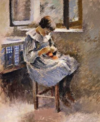 Meisje aan het naaien, ca. 1886
