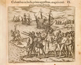 Christoffel Columbus landt op het eiland Guanahani (San Salvador), 12 oktober