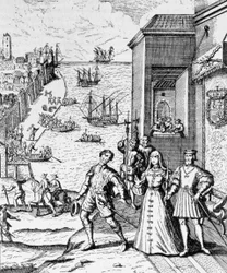 Afscheid van Columbus met Ferdinand en Isabella, uit 