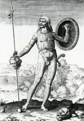 Pictische Man die een Menselijk Hoofd vasthoudt