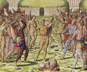 De executie van een vijand door de Topinambous-indianen, 1562