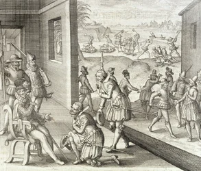 De Spaanse verovering van Fort Caroline, 1565, uit 