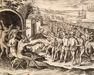 Verwelkoming van de Nederlanders (gravure)