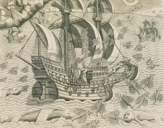 Gevleugelde vis uit de zeeën van de Indiën, illustratie uit Amerikaanse geschiedenis