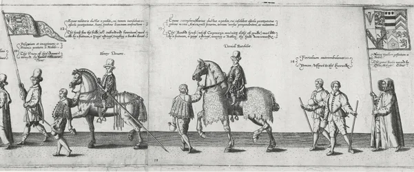 Yeomen ushers in de rouwstoet van Sir Philip Sidney op weg naar St. Paul