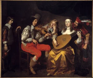 Een concert in 1650 (Nederland). Schilderij door Van Thulden (1606-1669) Ec. Flam.