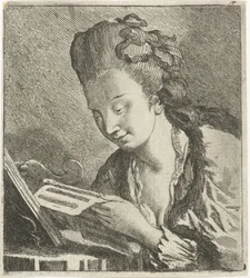 Jonge vrouw leest bladmuziek