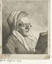 Lezende oude vrouw met knijpbril