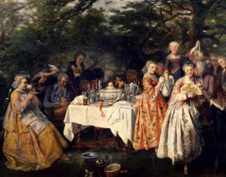Picknick op het platteland, in de tuin van een herberg aan de rand van Straatsburg, circa 1750