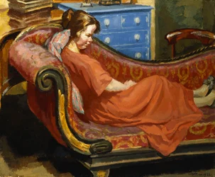 Meisje Rustend op een Chaise Longue