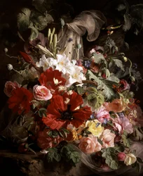 Stilleven van lelies, klaprozen en rozen. Schilderij van Theude Gronland (1817-1876) Privécollectie.
