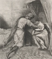 Hij verstikt haar: plaat 13 uit Othello Act 5, Scene 2, geëtst 1844, herdrukt 1900