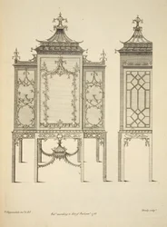 Ontwerp voor een porseleinkast, gepubliceerd 1753 (gravure)
