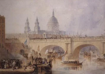 Ontscheping van de Lord Mayor bij Blackfriars Bridge, ca. 1830