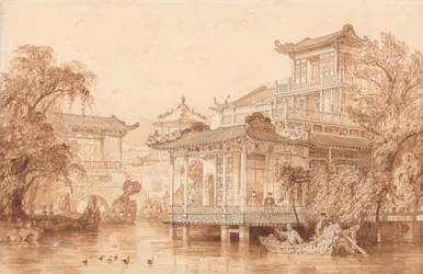 Het huis van een Chinese koopman nabij Canton