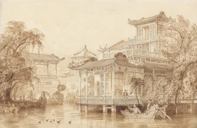 Het huis van een Chinese koopman nabij Canton