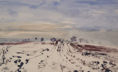 Het boerderijpad in de sneeuw, 20e eeuw (Aquarel)