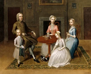 Groepsportret, mogelijk van de familie Brewster, in een huiselijke omgeving, 1736