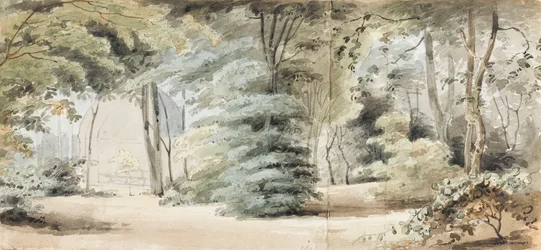 Een deel van de gronden bij Merton met een prieel en bomen