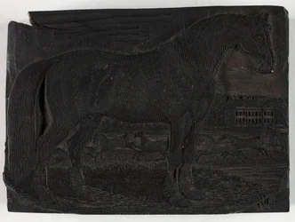 Houtblok voor Het zwarte paard, uit een Algemene geschiedenis van de viervoeters