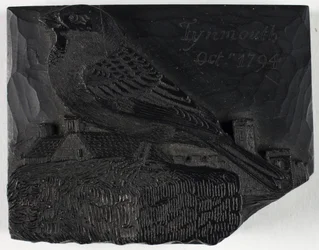 Houtblok voor „De mus“, uit Een geschiedenis van Britse vogels