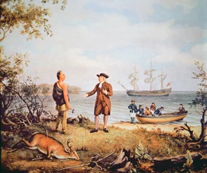 William Penn arriveert voor het eerst in Amerika en ontmoet een Indiaan in 1682