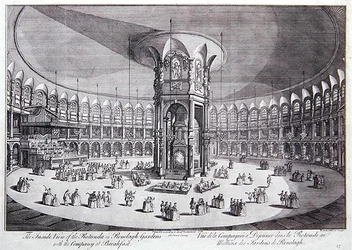 Het binnenaanzicht van de Rotunda in Ranelagh Gardens met het gezelschap aan het ontbijt, uit John Stowe