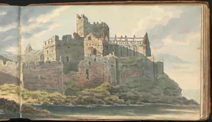 Album van Landschap- en Figuurstudies: Ruïnes van een Kasteel op een Rotsachtige Kustlijn