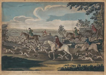 Jacht [set van vier]: 1. Naar de dekking (titels zijn ook in het Frans ingeschreven)