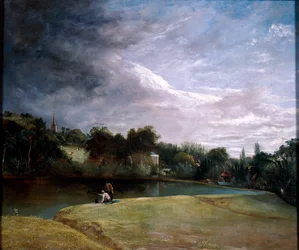 Jongens vissen in een reservoir bij Hampstead