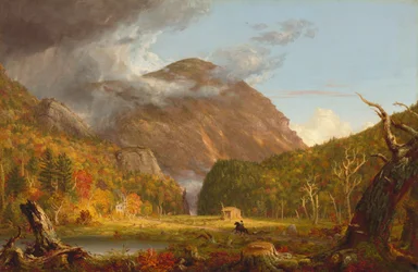 Een uitzicht op de bergpas genaamd de Notch van de Witte Bergen (Crawford Notch)